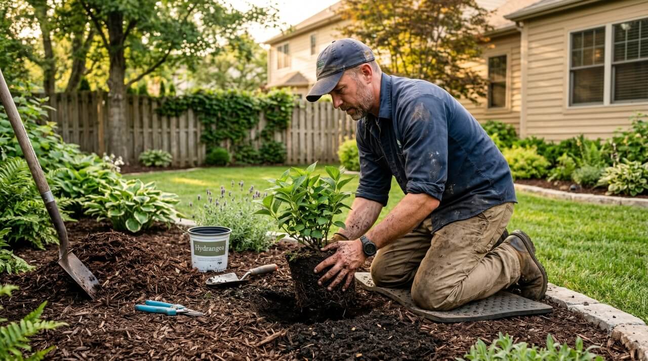 landscaper planting on the job